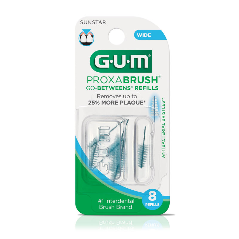 GUM Proxabrush Go-Betweens Refills - Wide - Compatible with GUM Permanent Handle - Reusable Interdental Brushes - Soft Bristled Dental Picks, 8 Count(Pack of 6) 48 Count
