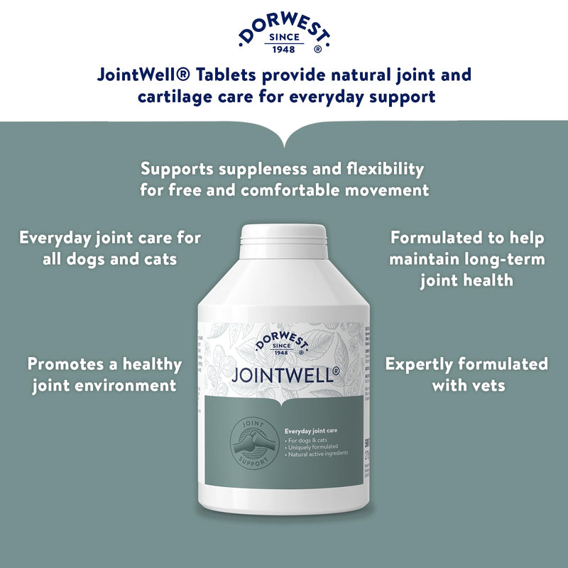 Dorwest JointWell 500 Tablets for Dogs & Cats – Natural Dog Supplements to Support Joint Mobility and Comfort, with Glucosamine, Chondroitin, Zinc, Vitamin C and Hyaluronic Acid