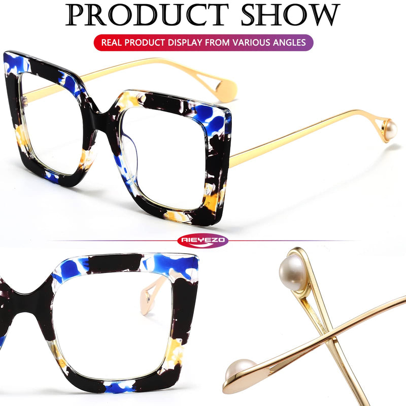 AIEYEZO Oversized Blue Light Glasses for Women, Anti Fatigue Prevent Headache Computer Eyeglasses Flower - BeesActive Australia