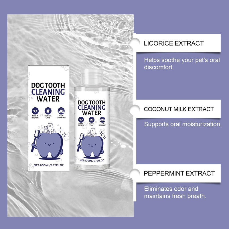 Dog Dental Water Additive, 200ml/6.76fl oz, Helps Freshen Breath & Helps Reduce Tartar, No Brushing Required, Gentle Formula for Daily Oral Care