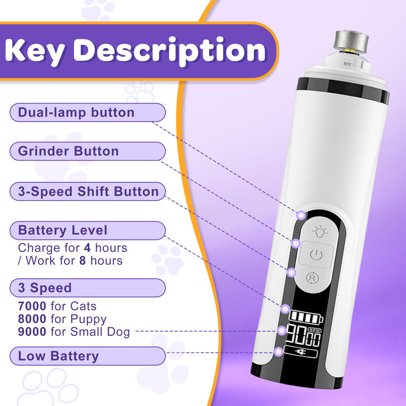 Pet Nail Grinder Quiet Professional Cats Cordless Clippers Cat Claw Care Cat Grooming Clippers Cat Grooming Supplies with Charging Cable Easy to Hold Safety Guard for Small Dogs Cats White