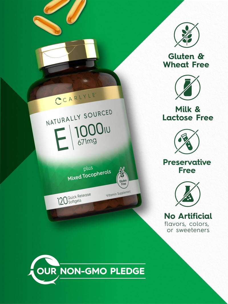Carlyle Vitamin E Plus Mixed Tocopherols | 1000 IU (671mg) | 120 Softgels | Non-GMO and Gluten Free Formula | Naturally Sourced Vitamin E Supplement 120 Count (Pack of 1) - BeesActive Australia