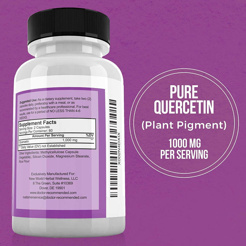 DOCTOR RECOMMENDED SUPPLEMENTS Quercetin 1000mg Per Serving - Vitamin Supplement, (Vegan | Non-GMO) (120 Veggie Capsules, Pack of 2) 120 Count (Pack of 2)