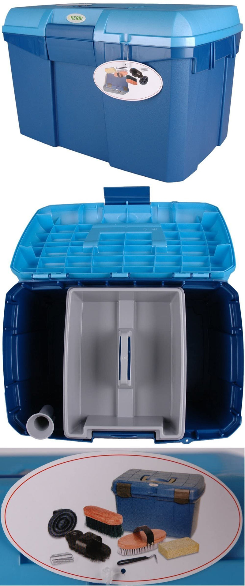 Kerbl grooming box blue with contents (for horses, horse brushes, mane brushes, grooming box with brushes, horse care, blue grooming supplies) 321775 - BeesActive Australia