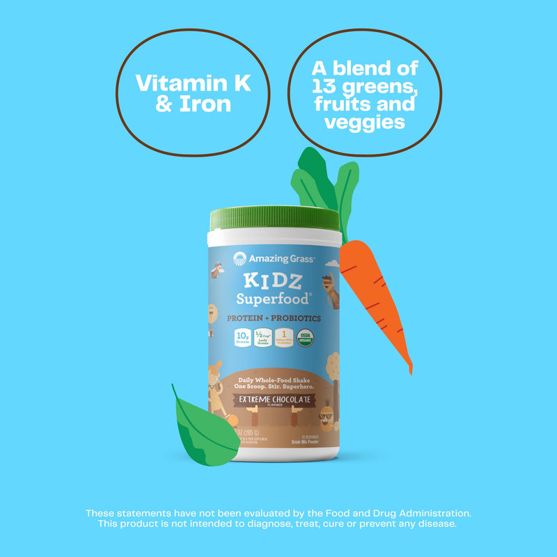 Amazing Grass Kidz Superfood Vegan Protein, Extreme Chocolate, 15 Servings Protein Chocolate 10 Ounce (Pack of 1)