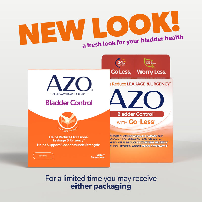 AZO Bladder Control with Go-Less Daily Supplement | Helps Reduce Occasional Urgency* | Helps reduce occasional leakage due to laughing, sneezing and exercise | 54 Count Capsules 54 Count (Pack of 1)