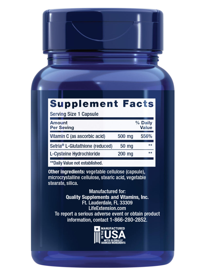 Life Extension Glutathione, Cysteine & C, 100 Capsules | 500 mg Vitamin C, Powerful Antioxidant for Liver Health Support, Gluten-Free & Non-GMO 100 Count (Pack of 1)