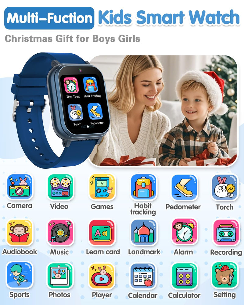 Waterproof Smart Watch for Kids with 32 Games Dual Camera, Habit Tracking, Alarm, Pedometer, HD Touchscreen with Protector, Kids Watch Toys for Boy Age 5-12 Christmas Birthday Gift Boys Girls(Blue) BLUE - BeesActive Australia