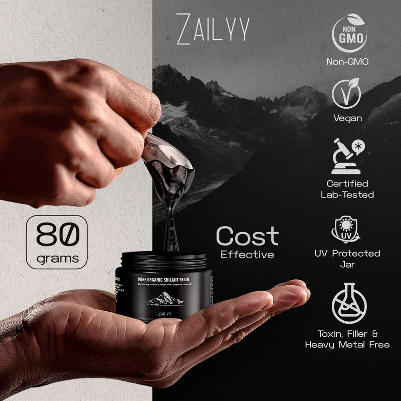 Pure Himalayan Organic Shilajit Resin Supplement 80g | Lab-Tested & Natural | Premium Grade with Fulvic Acid & Trace Minerals | Energy & Vitality Booster for Men & Women