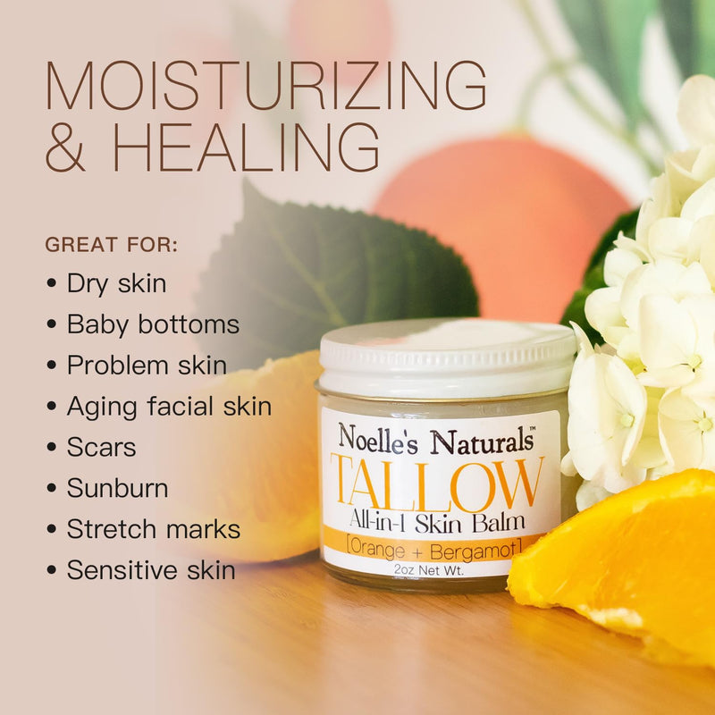 Tallow Balm - 100% Organic Grassfed Tallow - 2oz Glass Jar - Orange + Bergamot - Moisturizing - Dry Skin - Stretch Marks - All Natural - BeesActive Australia