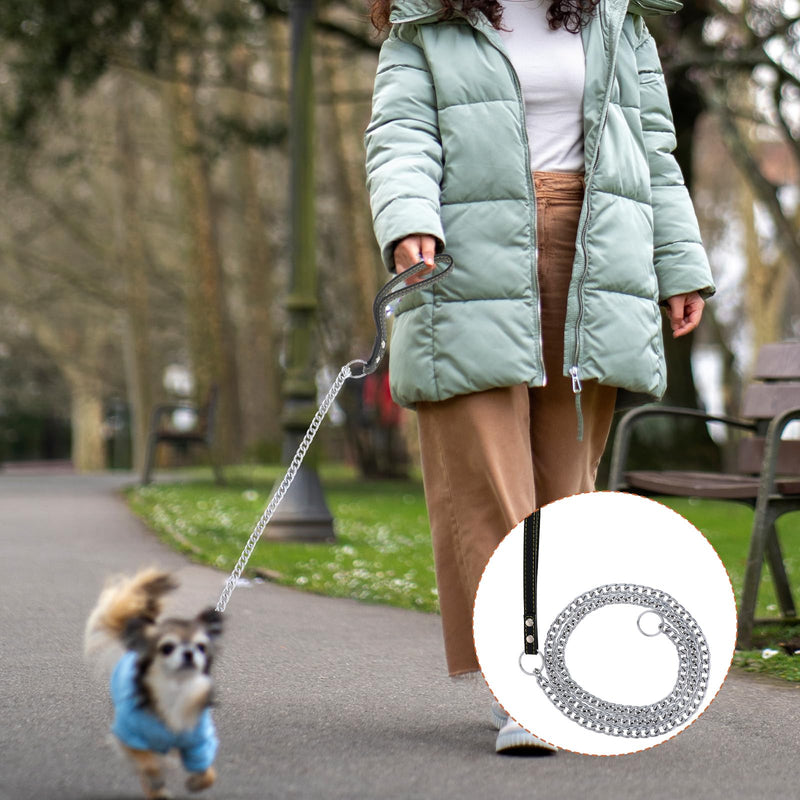 Heavy Duty Stainless Steel Dog Chain Leash 5 FTx3 mm Anti-Bite Dog Leash with Soft Padded Handle Chew Proof Cuban Link Metal Dog Leashes for Large & Medium Size Dogs (0-80 lbs) - BeesActive Australia