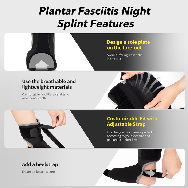 Plantar Fasciitis Night Splint Sock with Massage Ball for Tension Relief, Alleviate Pain from Plantar Fasciitis, Arch Pain, Heel Spur, Foot-drop and Achilles Tendonitis, Soft and Comfortable Foot Brace for Men and Women, Small-Black
