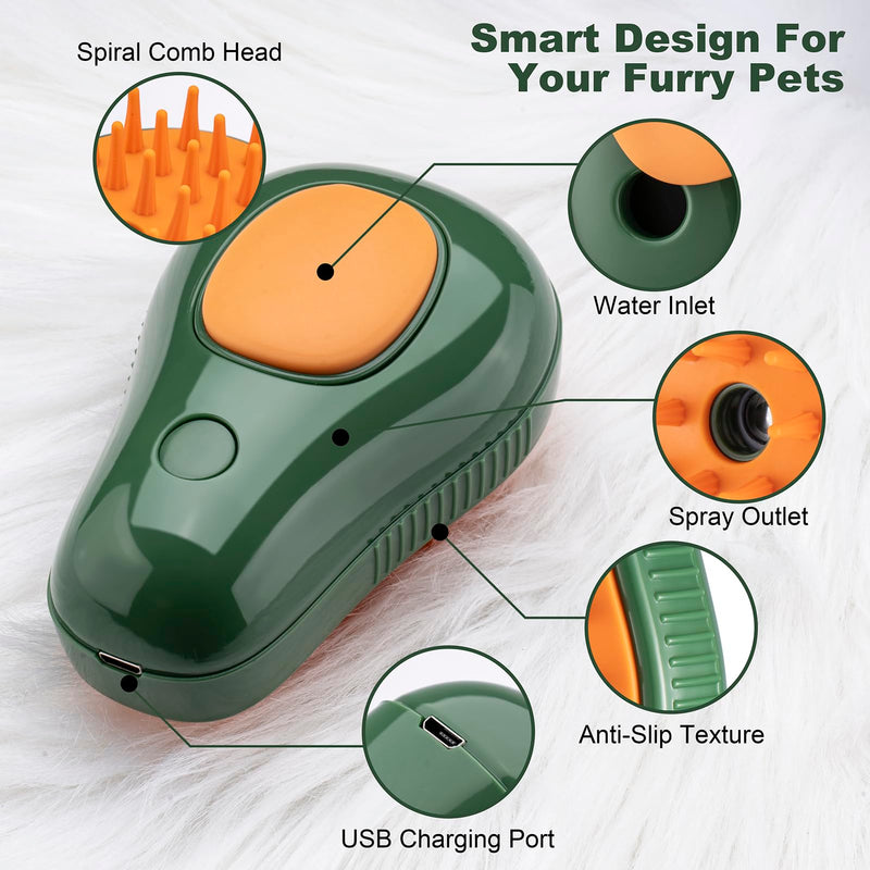 Cat Steam Brush for Indoor Cats, 3 In1 Cat Brush for Shedding, Portable Pet Hair Removal Tool for Cat and Dog, Deshedding Cat Brush Grooming Supplies Green - BeesActive Australia