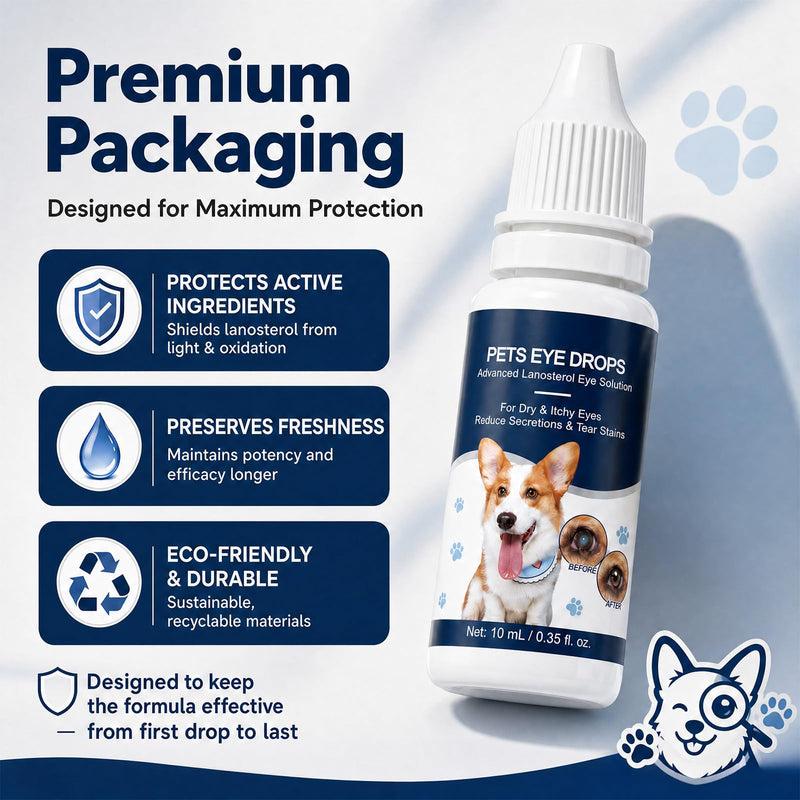 Dog Eye Drops for Dogs and Cats - Cataract Eye Drops with Lanosterol Formula, Pet Eye Wash for Cloudy Itchy Watery Goopy Eyes, Tear Stain Care, Infection Support, Pink Care, All Ages, 2 Pack 2 x 10ml