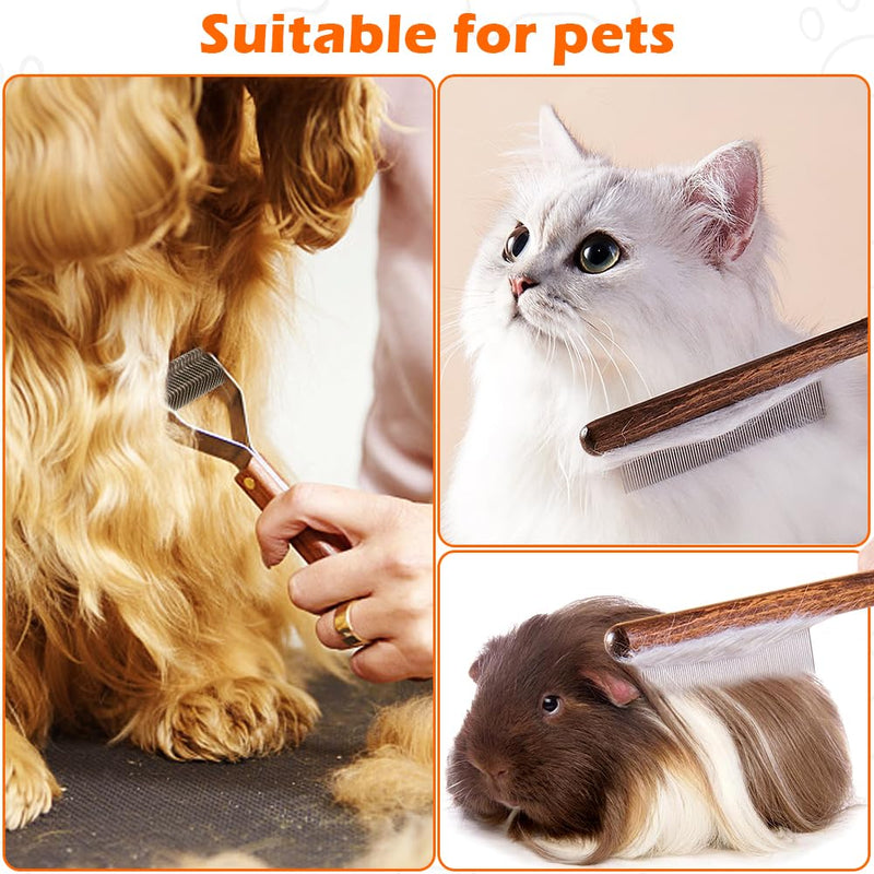 Pet Dematting Comb for Dogs and Cats with Wood Handle，Professional Pet Grooming Brush，Dog Brush for Shedding,Deshedding tool, Remove Loose Hair & Matted Fur(4 Pcs) Style 3 - BeesActive Australia
