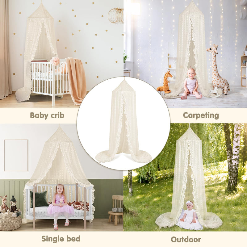 Bed Canopy for Girls - Princess Bed Canopy - Crib Canopy for Boys and Girls Bedroom Decor, Suitable for Use in Cribs Canopy Bed Curtains (Beige) Beige - BeesActive Australia