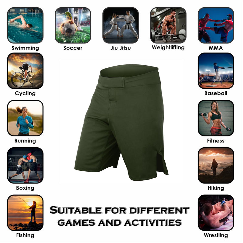 ROAR-INT MMA Fight Shorts Grappling Kickboxing Muay Thai Shorts BJJ Gym Training Running Athletic Wrestling Shorts X-Large Green