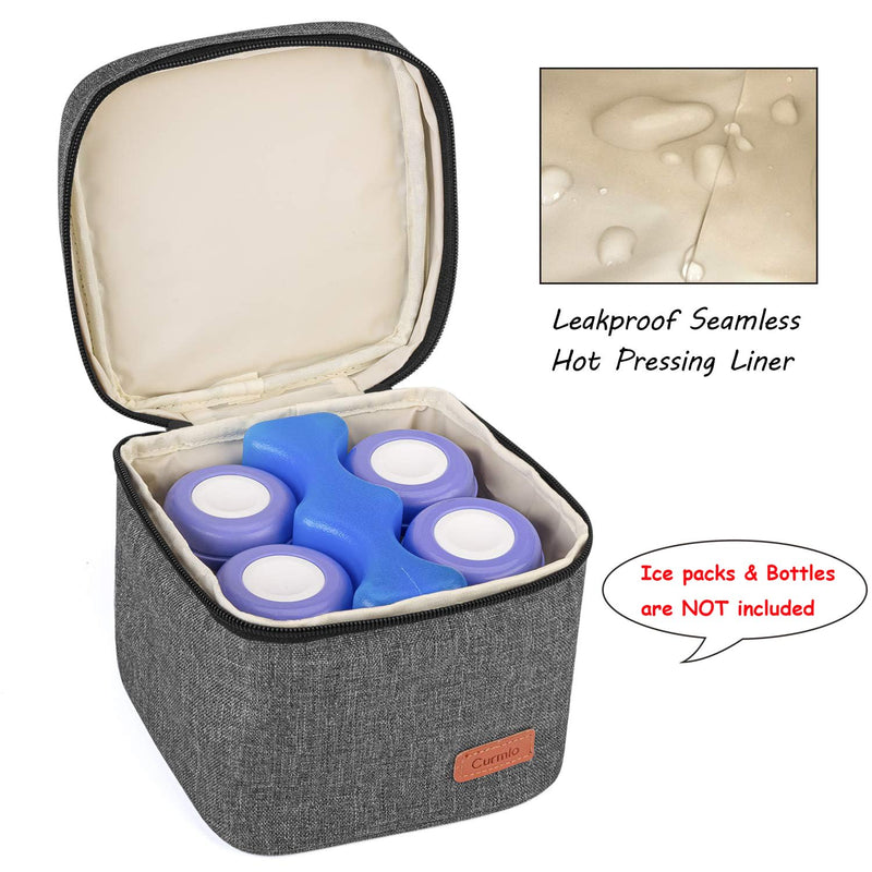 CURMIO Breastmilk Storage Bag for 4 Bottles up to 5 Oz, Insulated Mini Cooler Bag for Baby Bottles, Bottle Warmer On The Go for Daycare, Bag Only, Grey - BeesActive Australia