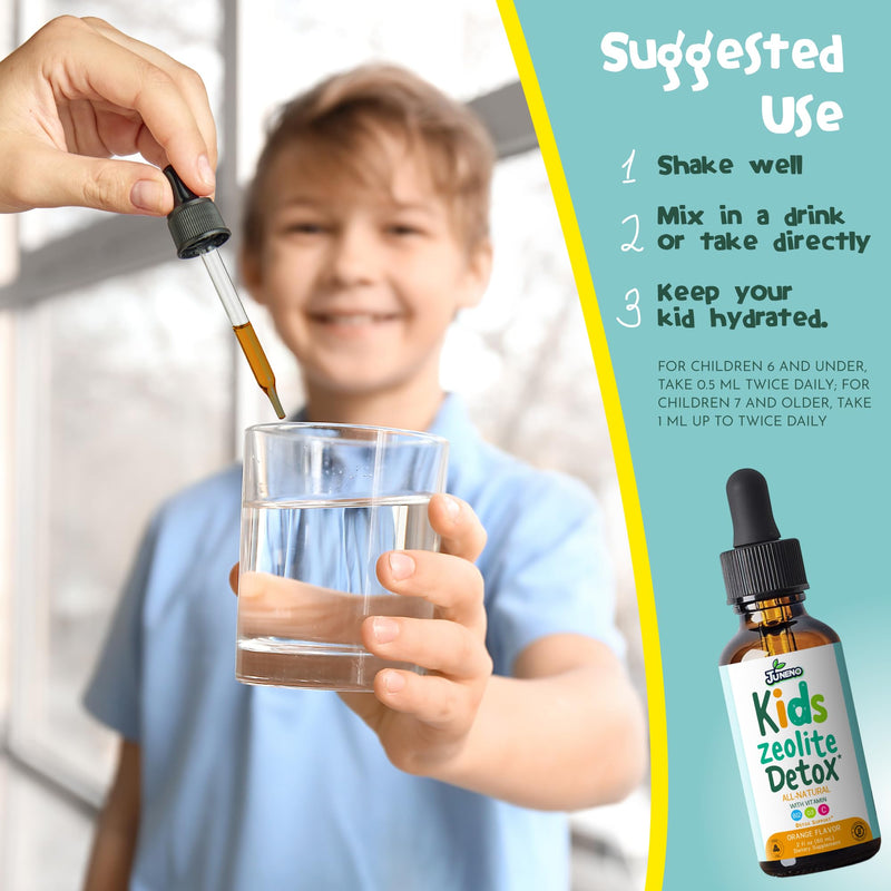 Zeolite Detox Drops for Kids - Orange Flavor, Vegan, Gluten-Free | Gentle Micronized Clinoptilolite - Liquid Supplement with Vitamins B12, C & D to Clean Toxins for Children & Toddlers 2 Fl Oz (Pack of 1)