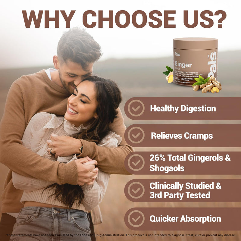 Pure Ginger Root Capsules Enh-12x: Ultra Potent 26% Gingeroids Extract Vegan Ginger Supplements for Nausea, Bloating & Menstrual Cramps, Support a Calm Stomach & Digestive Health, Non-GMO, (30 Days) - BeesActive Australia