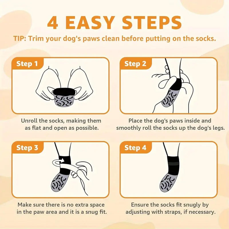 Double Side Non Slip Dog Socks to Prevent Licking Paws, Dog Shoes for Winter Cold Hot Pavement Dog Booties, Night Reflection Paw Protectors for Hardwood Floors Traction Control Indoor 4 pack of Black Socks with Leopard anti-slip strip - BeesActive Australia