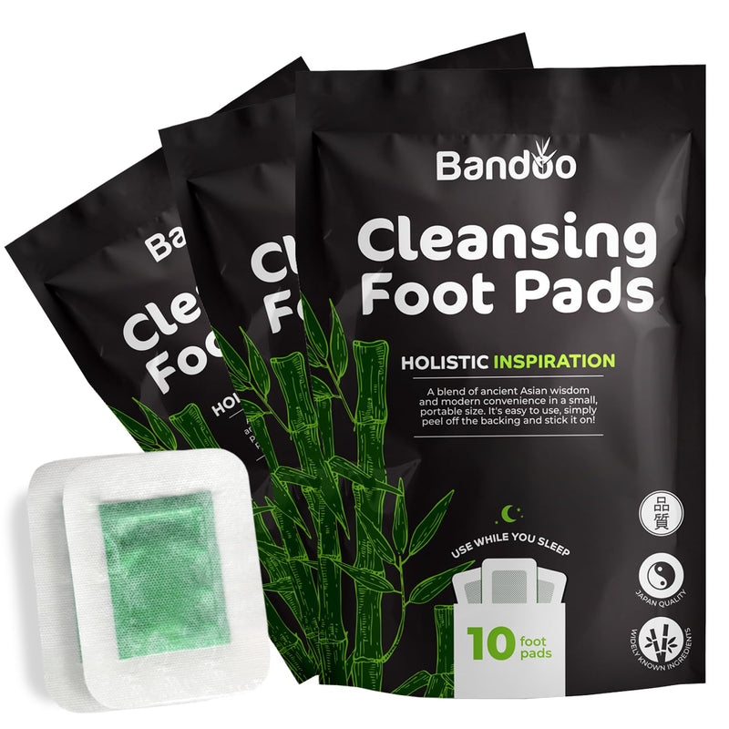 Bandoo Foot Pads – Premium Natural Bamboo Vinegar & Tourmaline Material, Japanese Foot Care for Men & Women - 30 Count Pack of 3 (30 pads) - BeesActive Australia