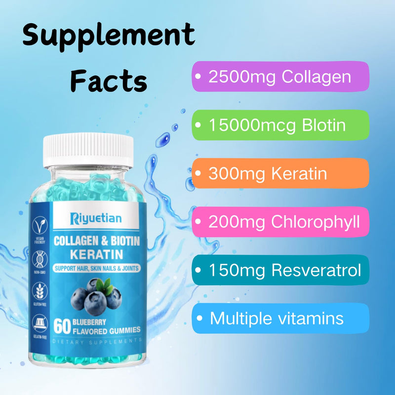 Biotin Gummies 15000mcg with Collagen for Adults Women & Men - Hair, Skin & Nails Gummies with Biotin - Collagen for Woman - Vegan, Non-GMO, Hair Vitamins - 120 Count, 2 Pack