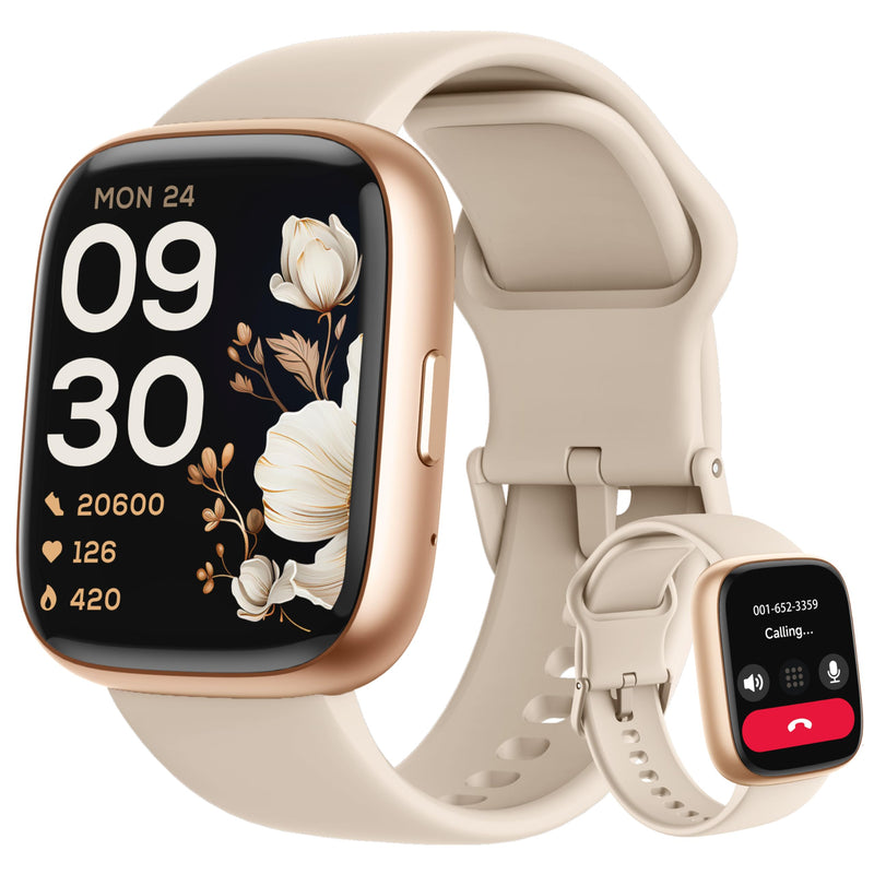 LODIMEKE Smart Watch, Alexa Built-in, Answer/Make Calls 44mm Smartwatch Women Men, 1.83" Sports Watch IP68 Waterproof, Heart Rate SpO2 Sleep Stress Monitor, Step Counter Watch for Android & iOS Phone Pinkish Beige - BeesActive Australia
