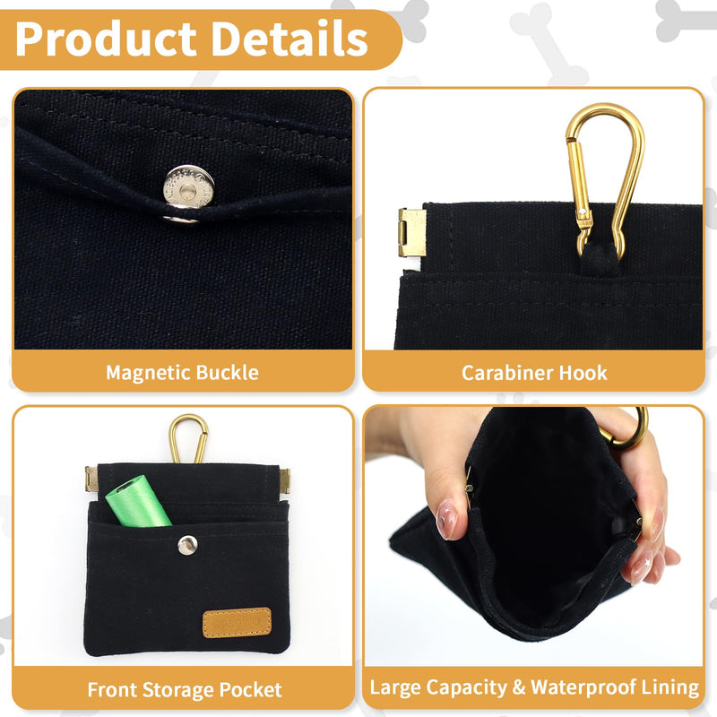 Dog Treat Pouch, Hand Free Dog Training Treat Bag with Carabiner & Magnetic Buckle, Auto Closing Dog Walking Bag for Puppy Travel or Outdoor Use, Pet Feed Snack Reward Pocket Black - BeesActive Australia