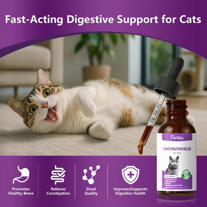Cat Constipation Relief,Liquid Drops Laxative for Felines,100% Pure Natural Gentle Herbal Supplement,Pets Stool Softener,Promote Digestive Health,Probiotic Gut & Immune Support