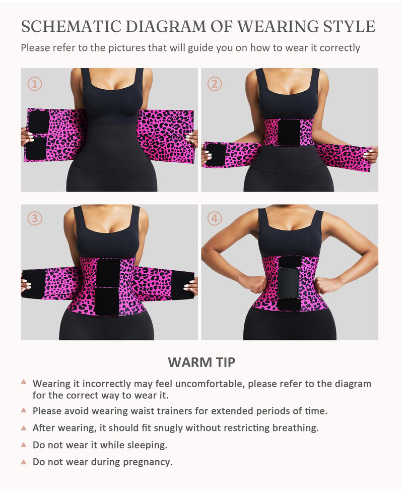 FeelinGirl Waist Trainer Long Torso Waist Cincher Trimmer Ab Belt Tummy Control Body Shaper Triple Wrap Women and Men Purple Leopard Print XX-Large