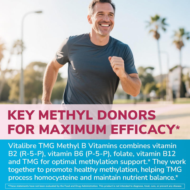 Vitalibre TMG Supplements, Methyl B Complex, 5-MTHF Folate, B12 Methylcobalamin, TMG Trimethylglycine, Methylfolate, 240 Vegan Caps 240 Count (Pack of 1)