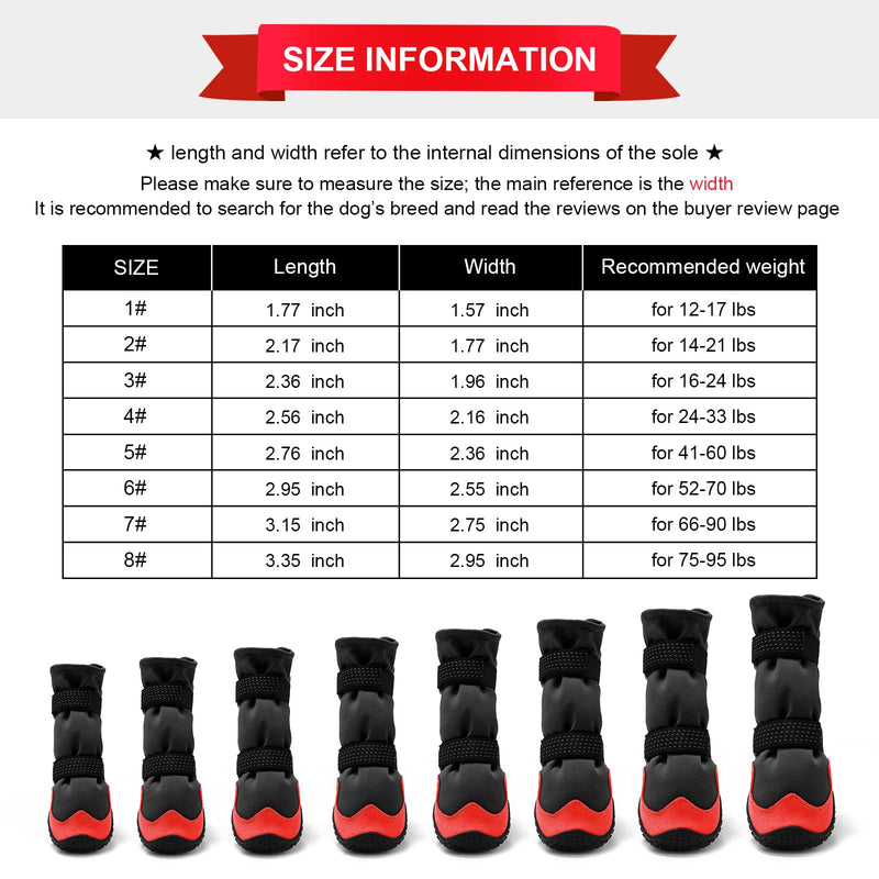 Dog Shoes for Hot Pavement Anti-Slip Dog Boots & Paw Protectors for Summer Rainy Day Dog Snow Boots Waterproof Dog Shoes for Small Medium Large Dogs with Reflective Straps for Hiking 4Pcs Black red Size 7:3.15''x2.75''(L*W) - BeesActive Australia