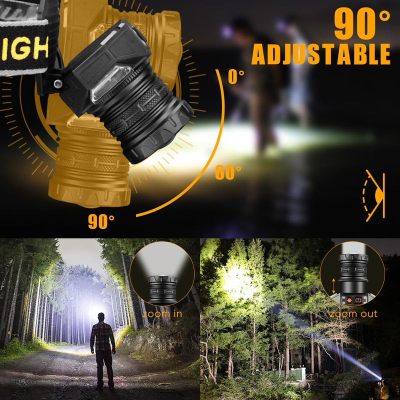 NAKCNM High Lumens Rechargeable Headlamp with Motion Sensor, 12 Modes & Zoomable Beam - Waterproof LED Head Light for Hunting, Camping, Car Repair (Warm/Red Light) - BeesActive Australia