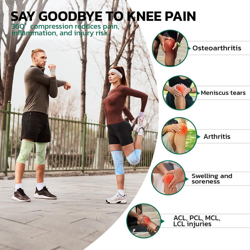 Compression Knee Brace for Women & Men, 2 Pack AOCELL Knee Sleeve Support for Knee Joint Pain Relief, ACL, Meniscus Tear, Arthritis - Breathable for Workout, Running, Gym, Sports, Fitness M Medium Sage