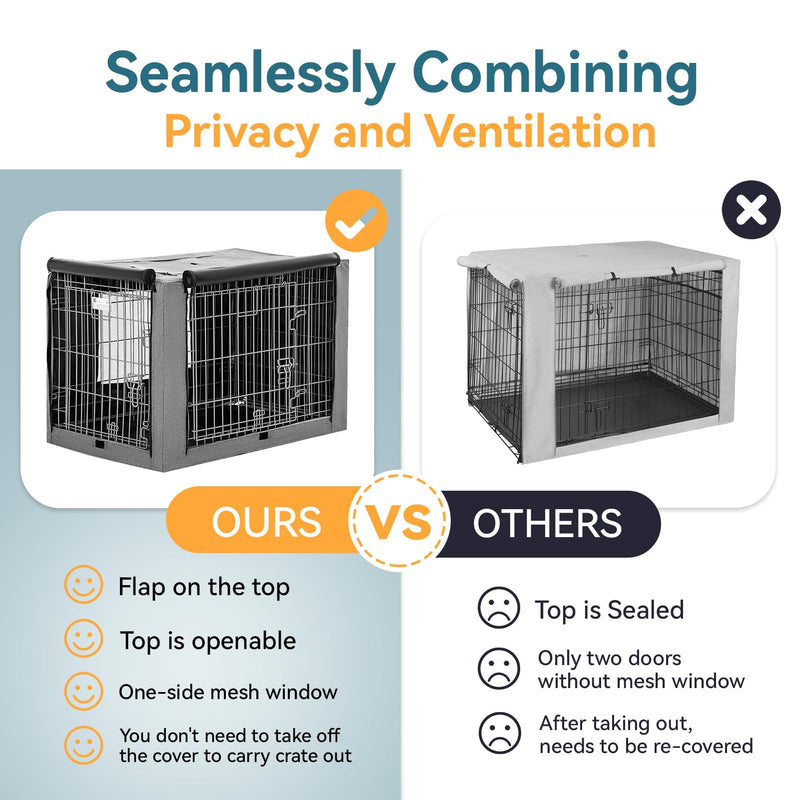 PETSFIT Dog Kennel Cover,36 Inch Crate Cover for Wire Dog Crate， Double Doors, Mesh Window, Flap On The Top and Back is Detachable, Dog Crate Cover Grey 36.5"L x 23.5"W x 25.0"H - BeesActive Australia