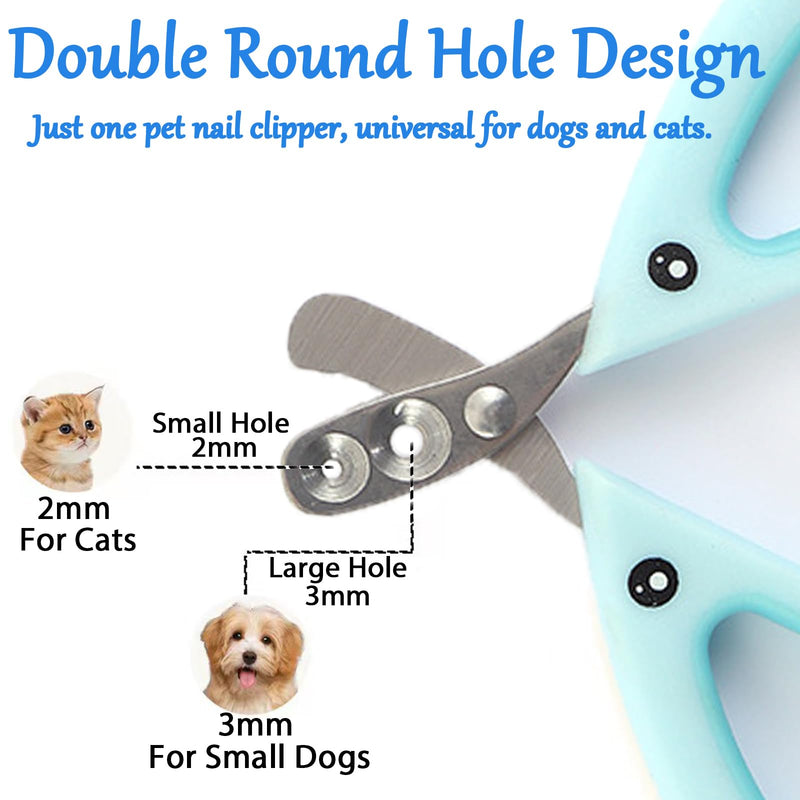 BSITSSS Cat Claw Scissors with Protection, Cat Claw Cutter with 2 mm & 4 mm Hole, Cat Nail Scissors Professional Cat Claw Cutter Cat Nail Clipper for Small Dogs Puppies Cats with File (Blue) Blue - BeesActive Australia