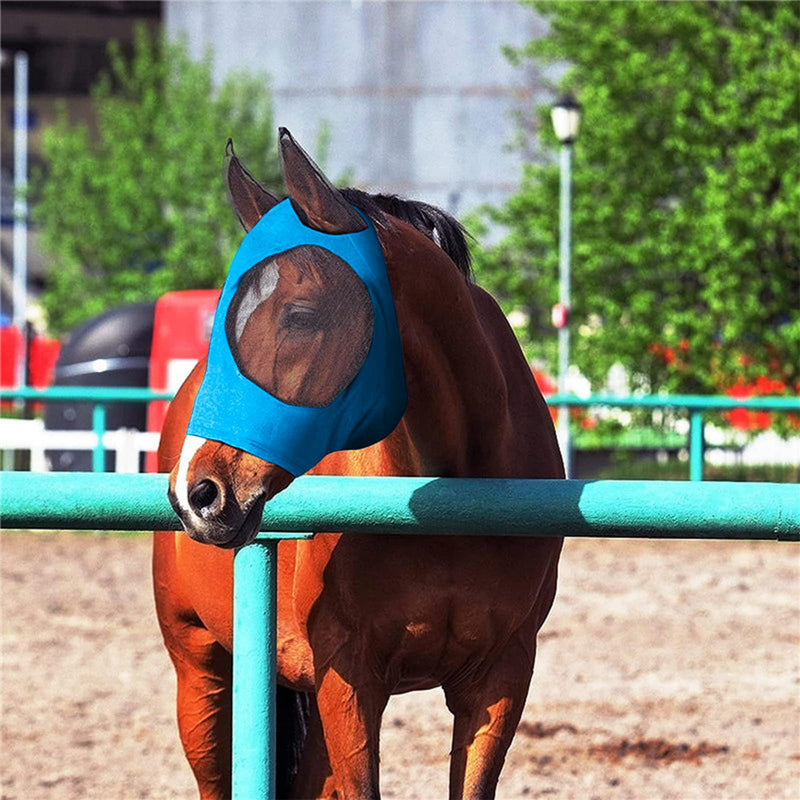 Horse Fly Mask with Ear, Elastic Horse Face Cover with Large Mesh Cover, Comfortable and Breathable Horse Face Cover, Riding Protection (Blue) Blue - BeesActive Australia
