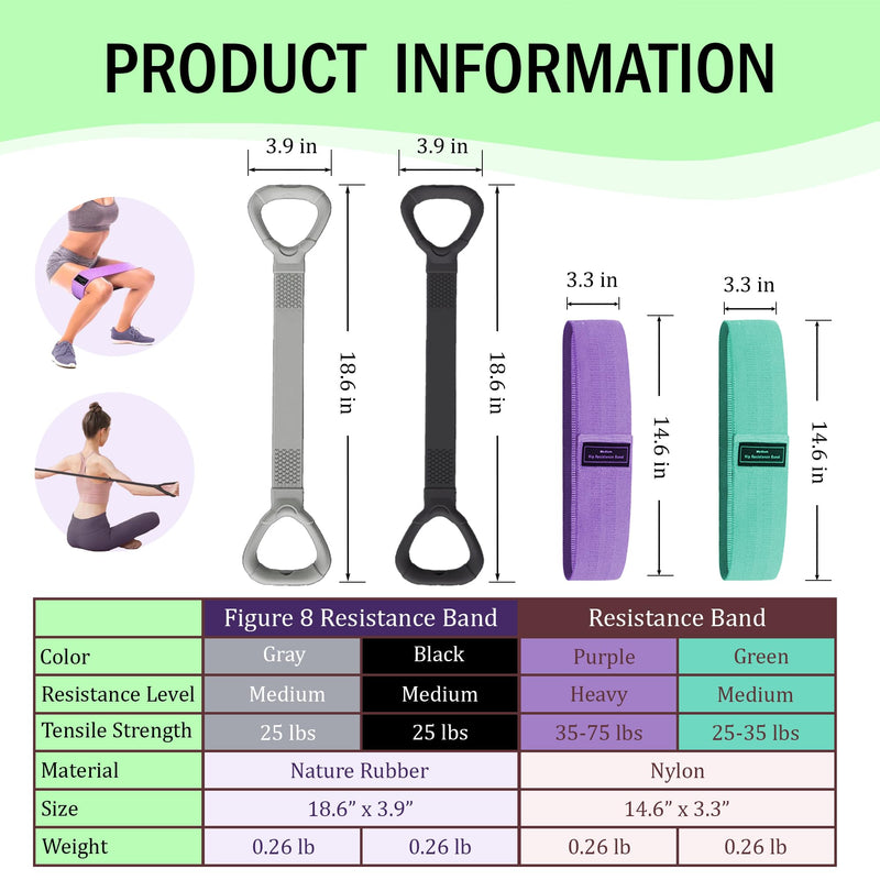 Full Body Resistance Bands Set for Women & Men, Professional Upper & Lower Body Workout Bands for Arms, Legs, Glutes, Yoga, Strength Training, Home Gym Fitness Equipment GreenPurple 4pcs - BeesActive Australia