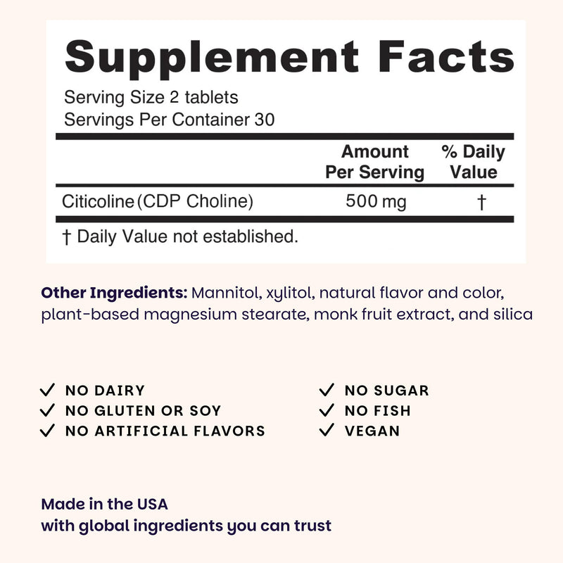 EZ Melts Citicoline - Brain Health & Memory Support Supplement - No Artificial Flavors - Non-GMO & Vegan - Strawberry Blast - 60 Dissolvable Tablets (60 Servings) 60 Count (Pack of 1)