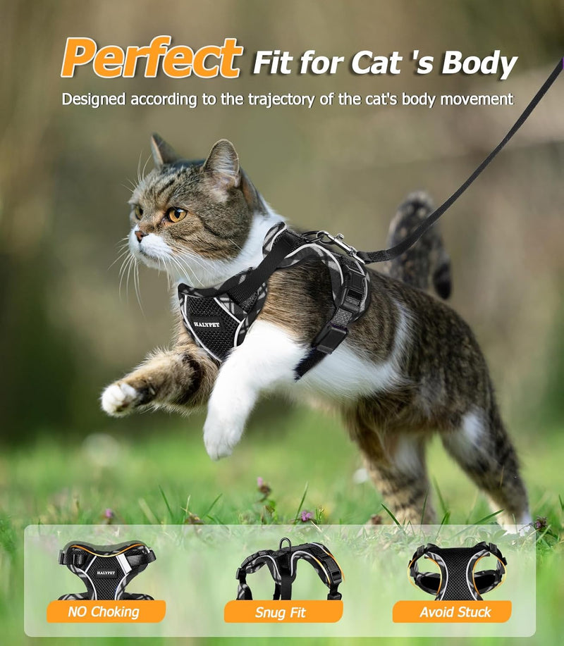 Cat Harness and Leash Set [H500 Pro Escape Proof Cat Harness for Walking, Adjustable Breathable Soft Travel Cat Leash, Reflective Strips Kitten Harness Small Black Plaid - BeesActive Australia