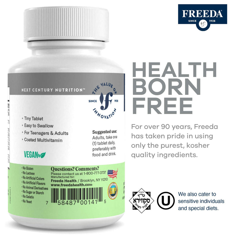 Freedavite Tiny Tablet - Moderate Multivitamin for Men and Women - Vitamin A, C, D, E, B1, B2, B6, B12, Biotin, Calcium, Zinc, Iron, Magnesium, Manganese, Copper, Selenium, Iodine - 100 Count | Supports Energy, Immunity, Bone & Brain Health – 20 Essent...