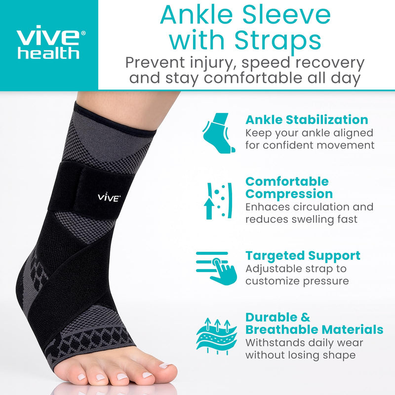 Vive Ankle Compression Sleeves with Straps - Brace for Women and Men - Support Wrap for Achilles Tendonitis, Sprains, Plantar Fasciitis, Pain Relief - 2 Pack (Large) Large - BeesActive Australia
