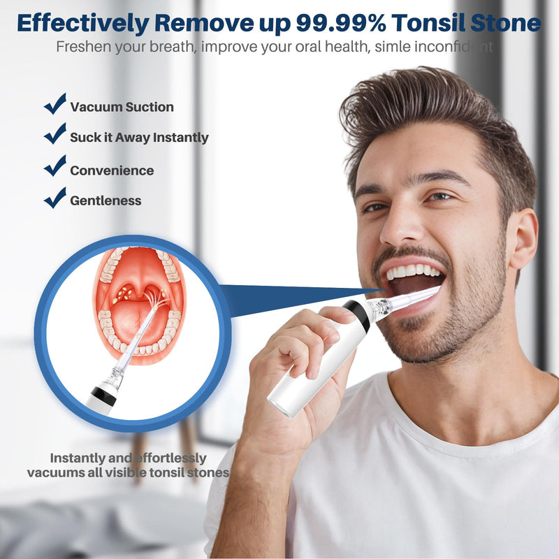 Voraiya Tonsil Stone Remover, Electronic Vacuum Tonsil Stone Removal Kit, 8 Suction Mode, Built-in LED Light, Fight Bad Breath, Oral Irrigator, Tonsil Cleaner, Tongue Scraper (White) White - BeesActive Australia