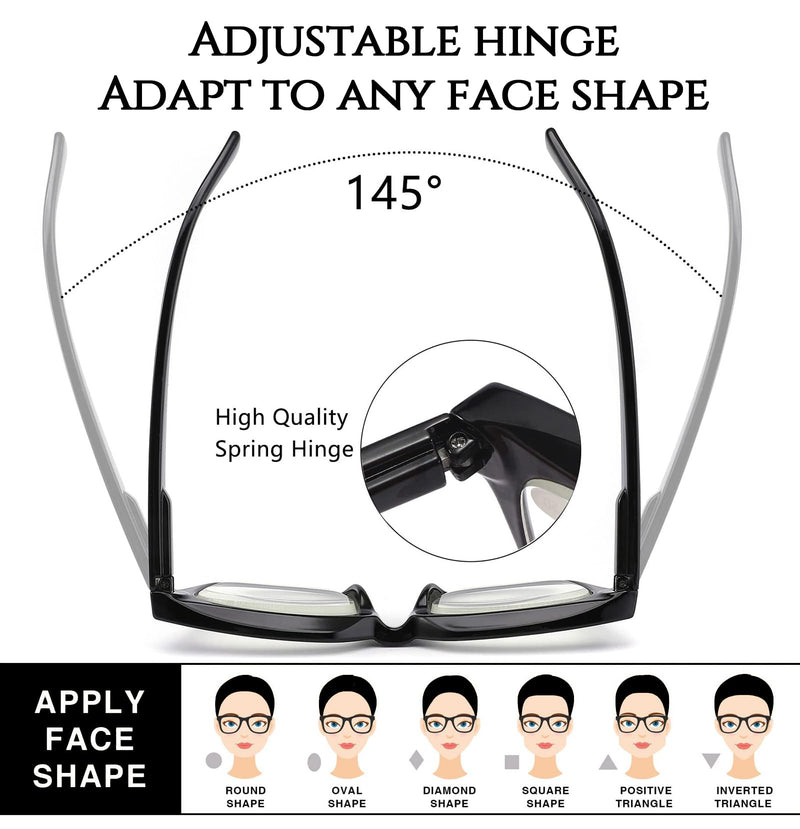 Hubeye Oprah Style Reading Glasses for Women Men Blue Light Blocking Computer Square Readers with Spring Hinge Black/Green 1.5 Diopters - BeesActive Australia