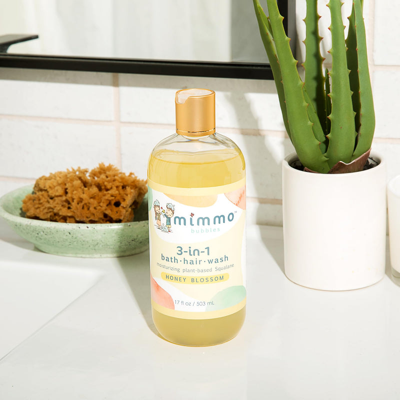 Mimmo Bubbles Moisturizing 3-in-1 Bubble Bath, Shampoo & Body Wash with Organic Aloe & Shea Butter, plus Plant-Based Squalane - Gentle for All Ages with Sensitive Skin - Vegan & Hypoallergenic 17 oz - BeesActive Australia