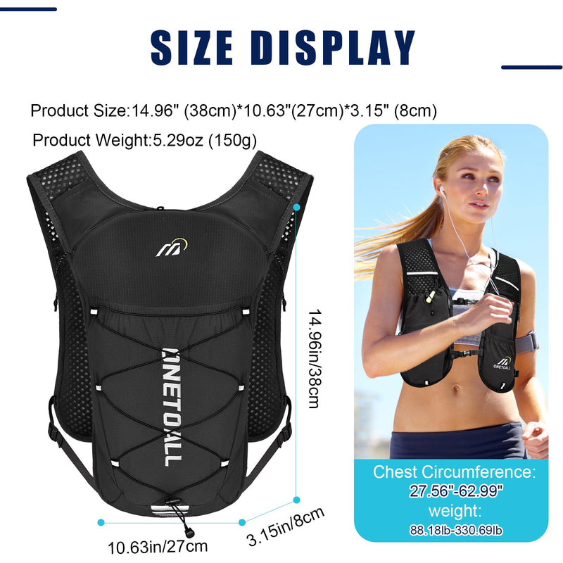 Running Vest for Women & Men, 6L Hydration Backpack with 2L Water Bladder, Lightweight Water Backpack for Trail Running, Marathon, Hiking, Cycling, Jogging, Adjustable Fit Black Vest with 2L Bladder - BeesActive Australia