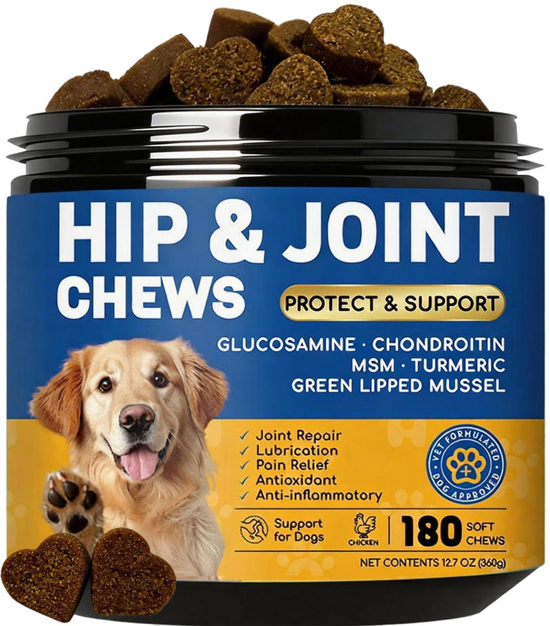 Dog Joint Supplement: with Glucosamine Chondroitin, MSM,Turmeric – Hip and Joint Support for Arthritis Pain Relief – Natural Anti-Inflammatory – for All Breeds & Senior Dogs, 180 Chews