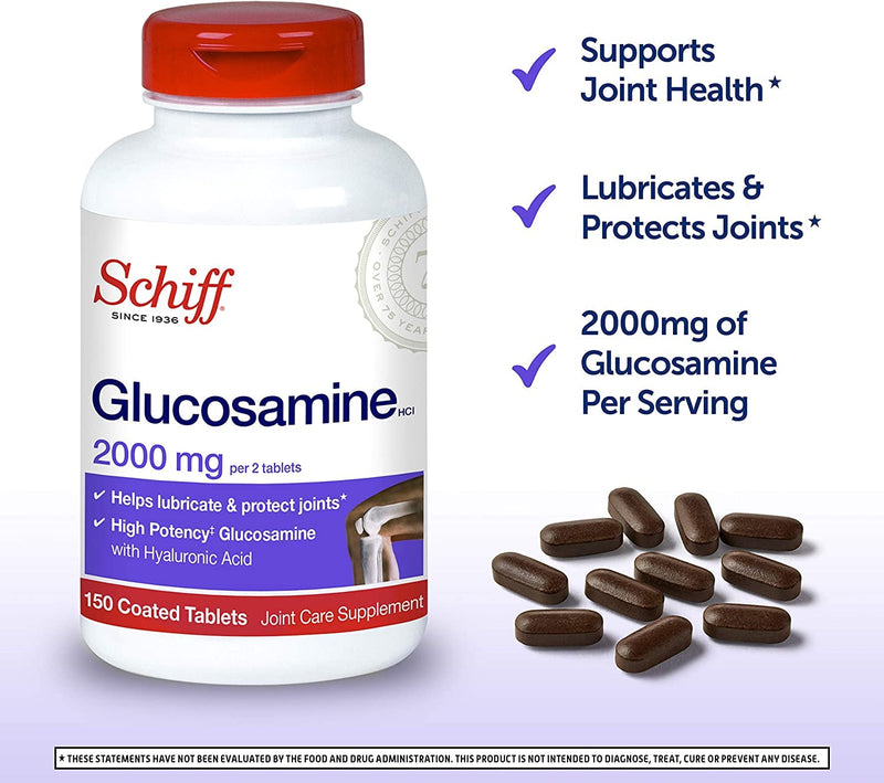 Schiff Glucosamine with Hyaluronic Acid, 2000mg Glucosamine, Joint Care Supplement Helps Lubricate & Protect Joints*, 150 Count (Pack of 2) no artificial flavors 150 Count (Pack of 2) - BeesActive Australia