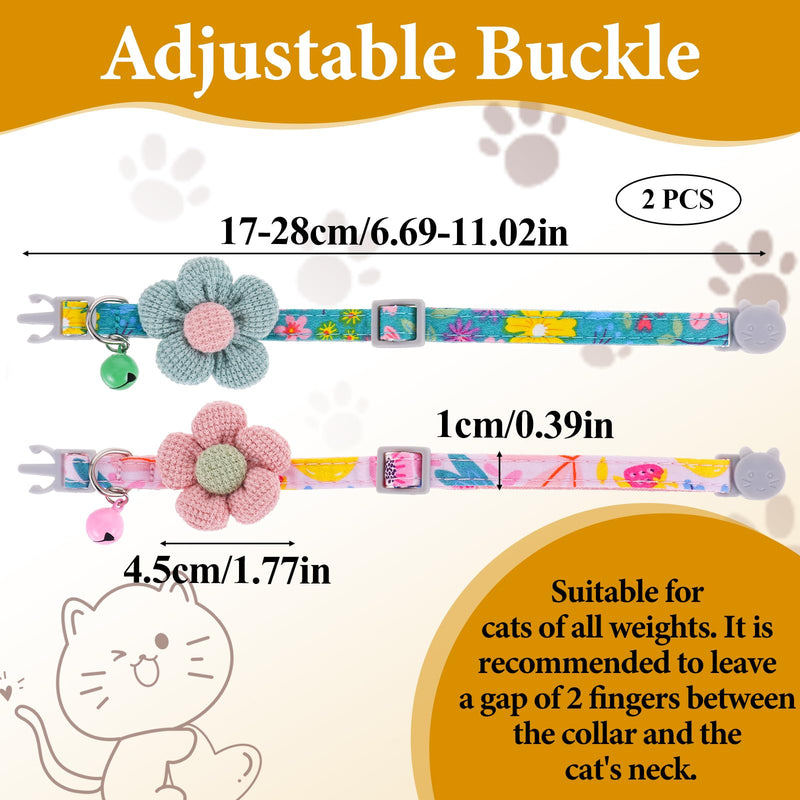 2 Pack Cotton Breakaway Cat Collar with Bell Breakaway Kitten Collar Blue&Pink Flowers Pendant Cute Cat Collar Cute Kitty Collar Pet Supplies Accessories for Girl Cats Boy Cats - BeesActive Australia
